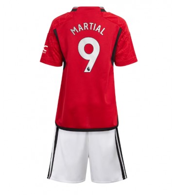 Manchester United Anthony Martial #9 Primera Equipación Niños 2023-24 Manga Corta (+ Pantalones cortos)